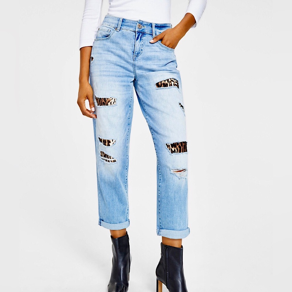‼️NEW ‼️INC PLUS SIZE HI RISE RIPPED LEOPARD BOYFRIEND JEANS